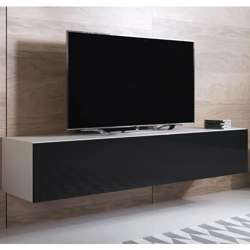 Meuble TV couleur blanc & noir - 160 x 30 cm - Leiko H2