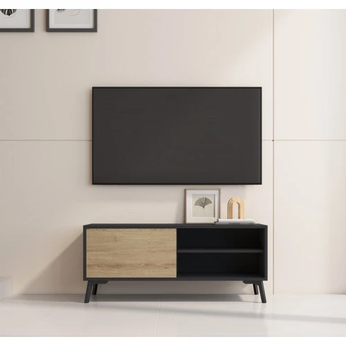 Meuble TV noir & chêne clair - 100 X 42 cm - Koi