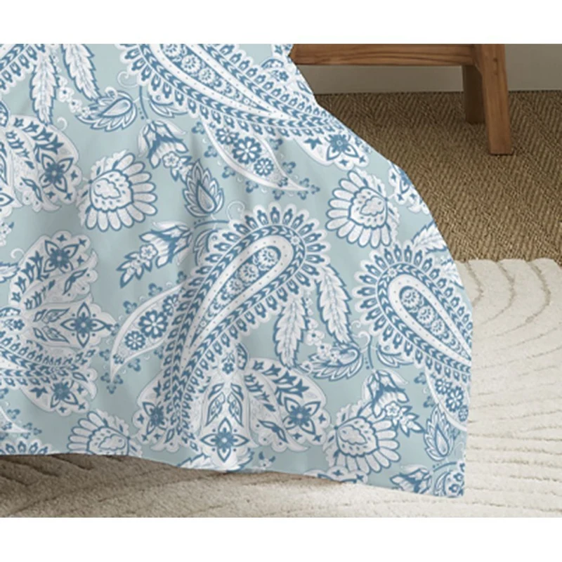 Pack 4 pièces Housse de couette réversible 90 x 190 cm - 100% coton / 57 fils/cm² - Cachemire bleu