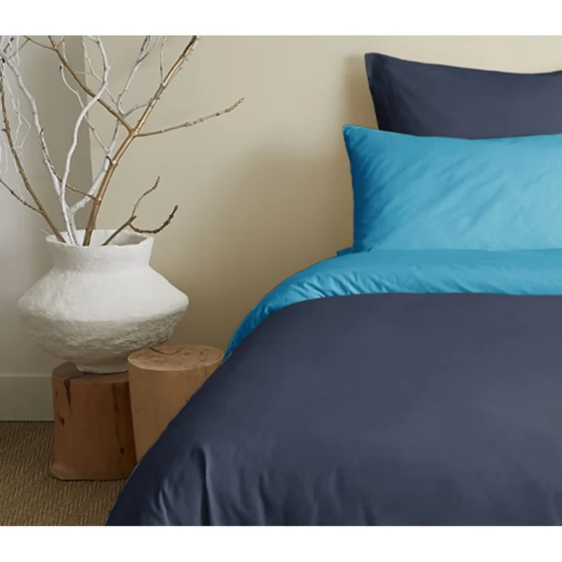 Pack 6 pièces Housse de couette 240 x 220 cm pour lit 140 x 190 cm - 100% coton / 57 fils/cm² - Marine/Turquoise réversible