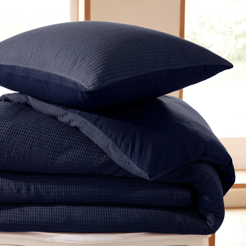 Pack 3 Pièces Housse de couette 240x220cm + 2 taies d'oreiller 65X65cm - nid d'abeille - Orage