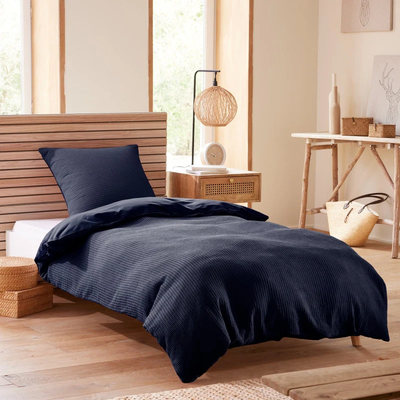 Pack 2 Pièces Housse de couette 140x200cm + 1 taie d'oreiller 65X65cm - nid d'abeille - Orage