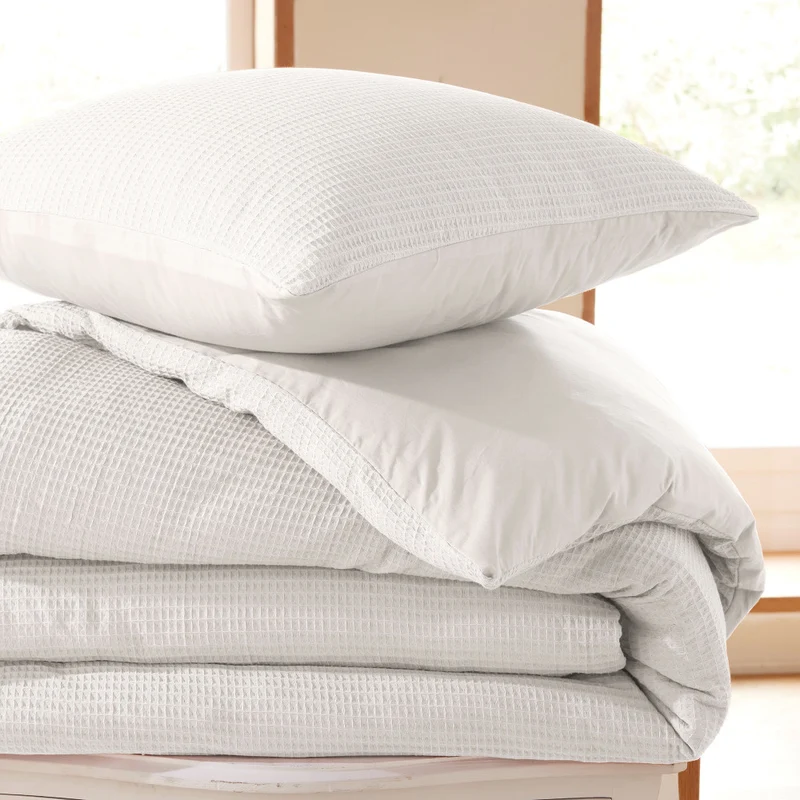 Pack 3 Pièces Housse de couette 240x220cm + 2 taies d'oreiller 65X65cm - nid d'abeille - Neige