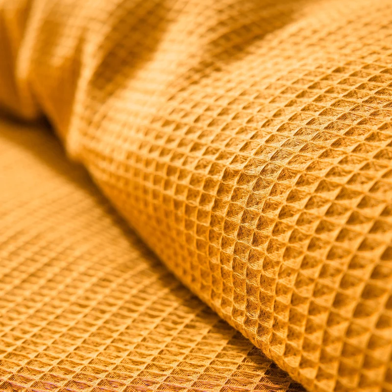 Pack 3 Pièces Housse de couette 260x240cm + 2 taies d'oreiller 65X65cm - nid d'abeille - Curry