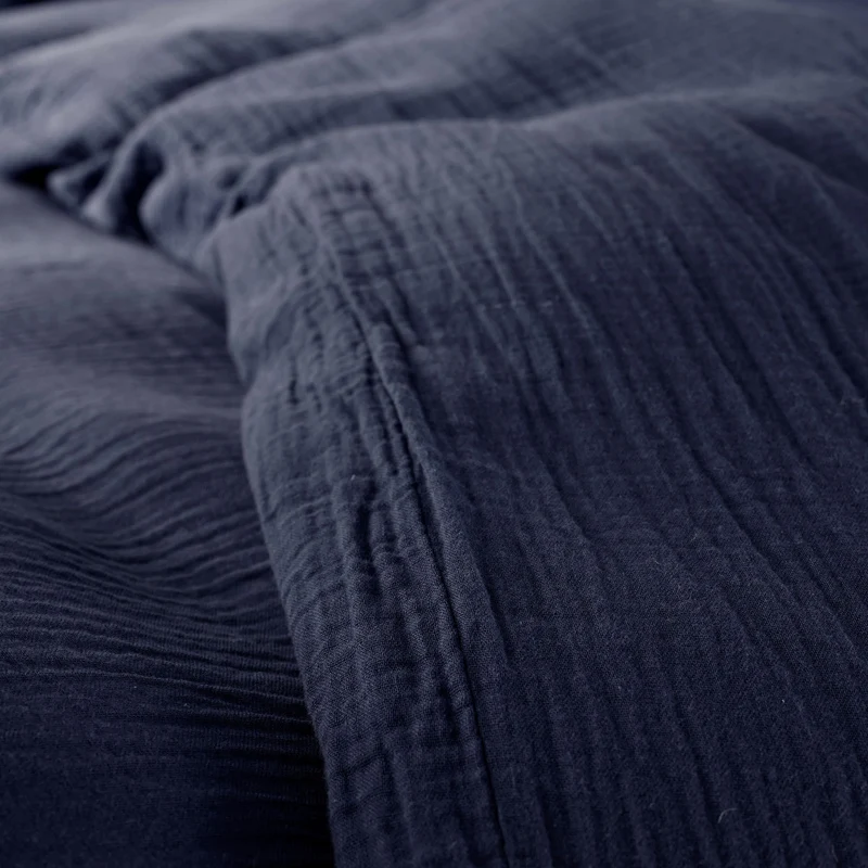 Pack 4 Pièces Housse de couette Gaze de Coton 260 x 240 cm - Bleu Nuit