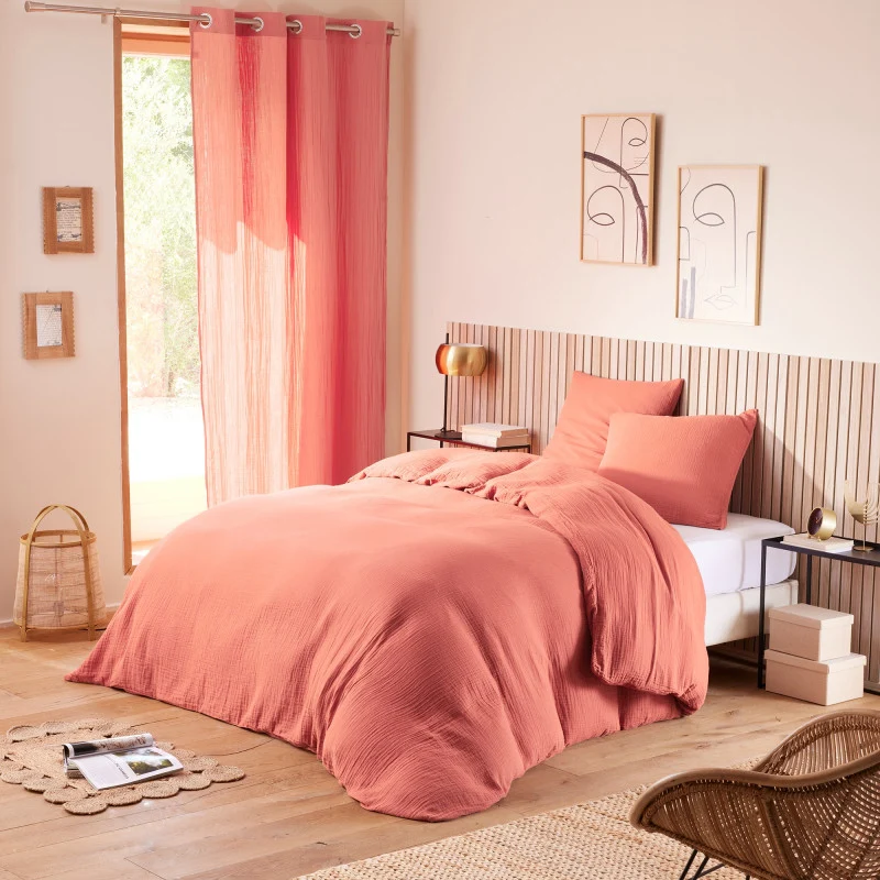 Pack 4 Pièces Housse de couette 260 x 240 cm - Gaze de Coton - Blush