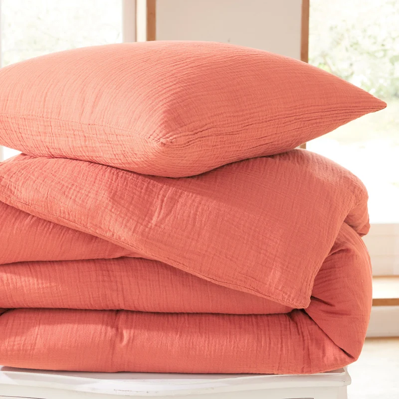 Pack 4 Pièces Housse de couette 240 x 220 cm - Gaze de Coton - Blush