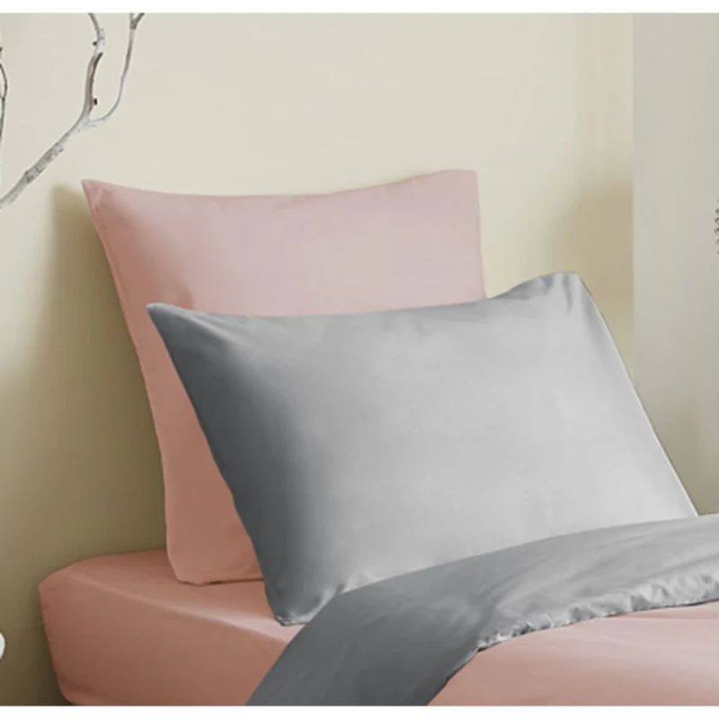 Pack 4 Pièces Housse de couette 140 x 200 cm - 100% coton / 57 fils/cm² - Rose/Gris réversible