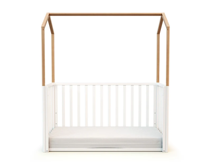Lit cabane bébé évolutif en bois KASA Blanc et Hêtre Verni 60 x 120 cm
