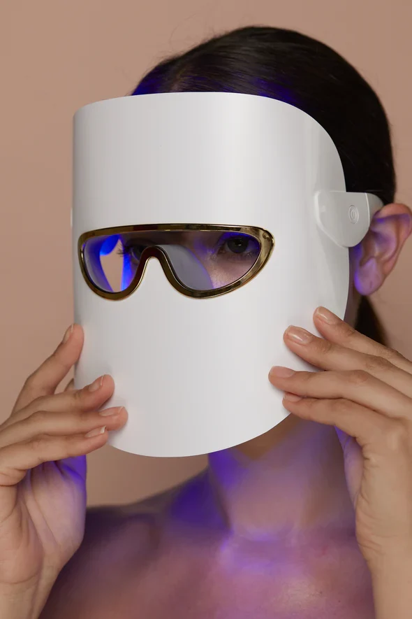 Masque LED visage luminothérapie 3 couleurs blanc/or