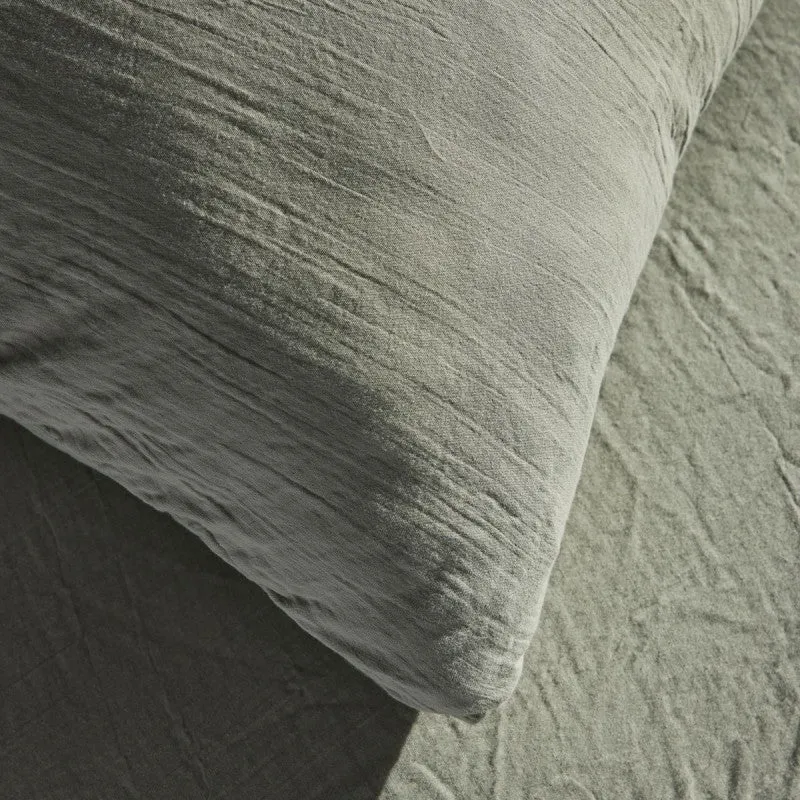 Pack 3 pièces Housse de couette 240 x 220 cm + 2 Taies d'oreiller 65 x 65 cm Gaze de Coton Sauge