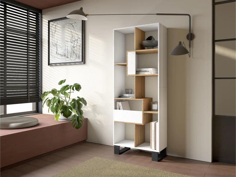 Étagère bibliothèque 174x67x31cm, horizontal ou vertical Design industriel Blanc et Chêne
