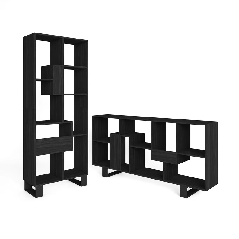 Étagère bibliothèque 174x67x31cm, horizontal ou vertical Design industriel Noir