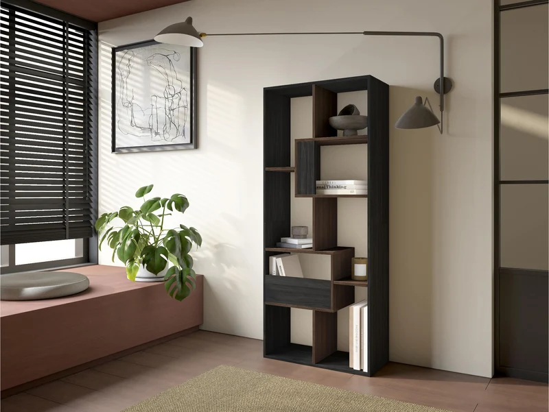 Étagère bibliothèque 162x67x31cm, horizontal ou vertical noir et Chêne foncé