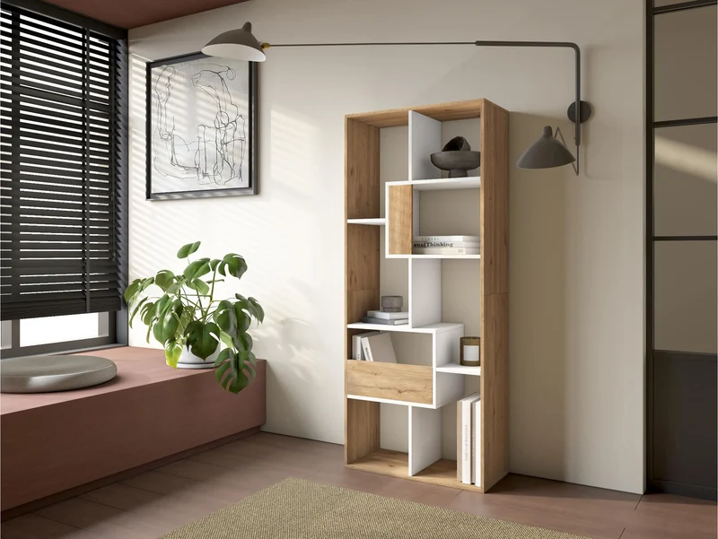 Étagère bibliothèque 162x67x31cm, horizontal ou vertical Chêne et blanc