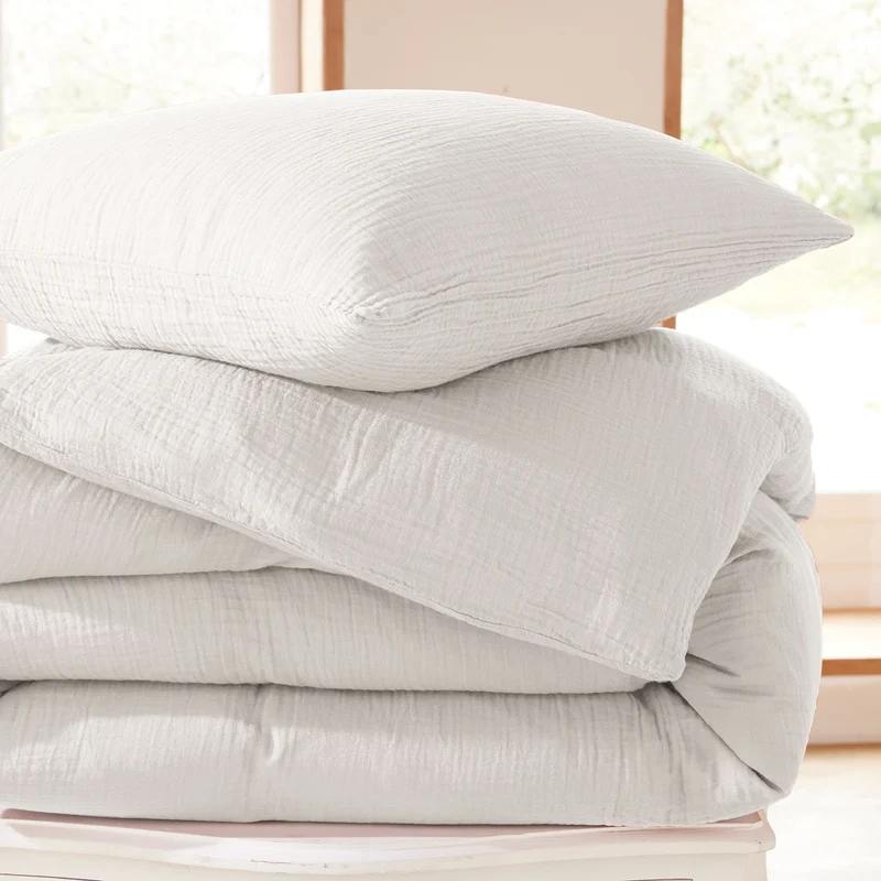 Pack 3 Pièces Housse de couette - 260x240cm + 2 taies d'oreiller 65X65cm gaze de coton Neige