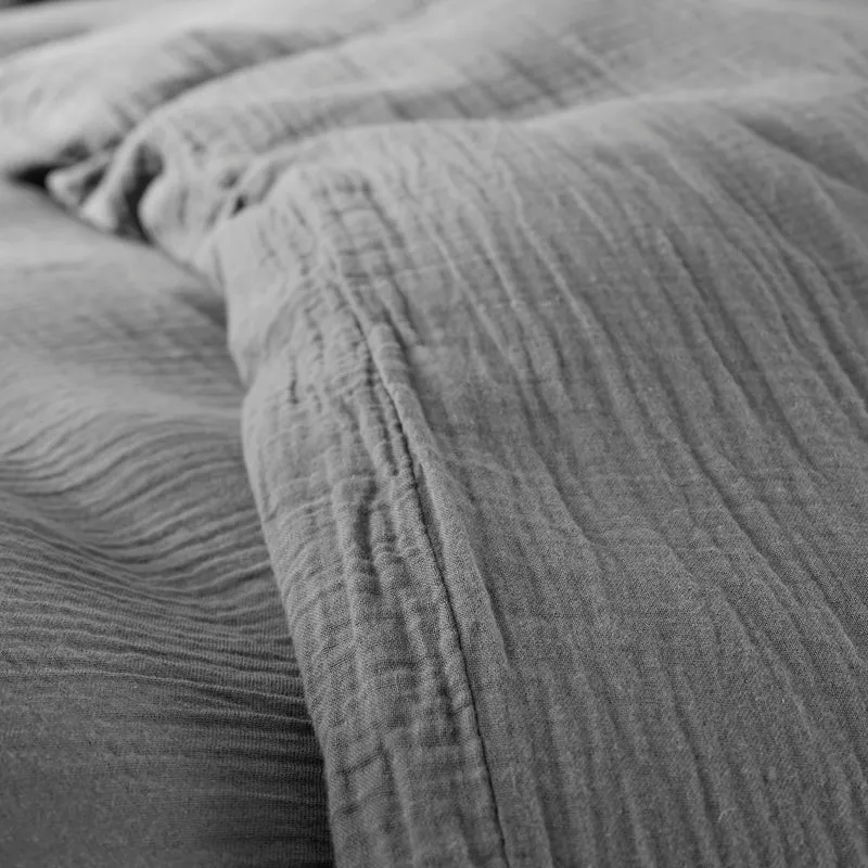Pack 4 Pièces Housse de couette 240x220cm + 2 taies d'oreiller 65X65cm gaze de coton Ardoise
