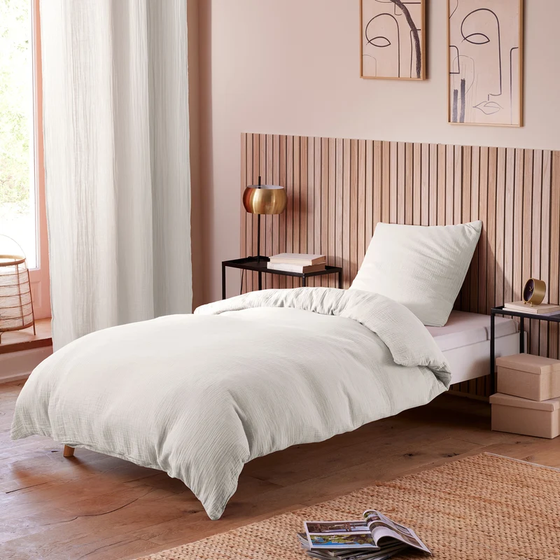 Pack 2 pièces Housse de couette - 140x200cm + 1 taie d'oreiller 65X65cm gaze de coton Neige