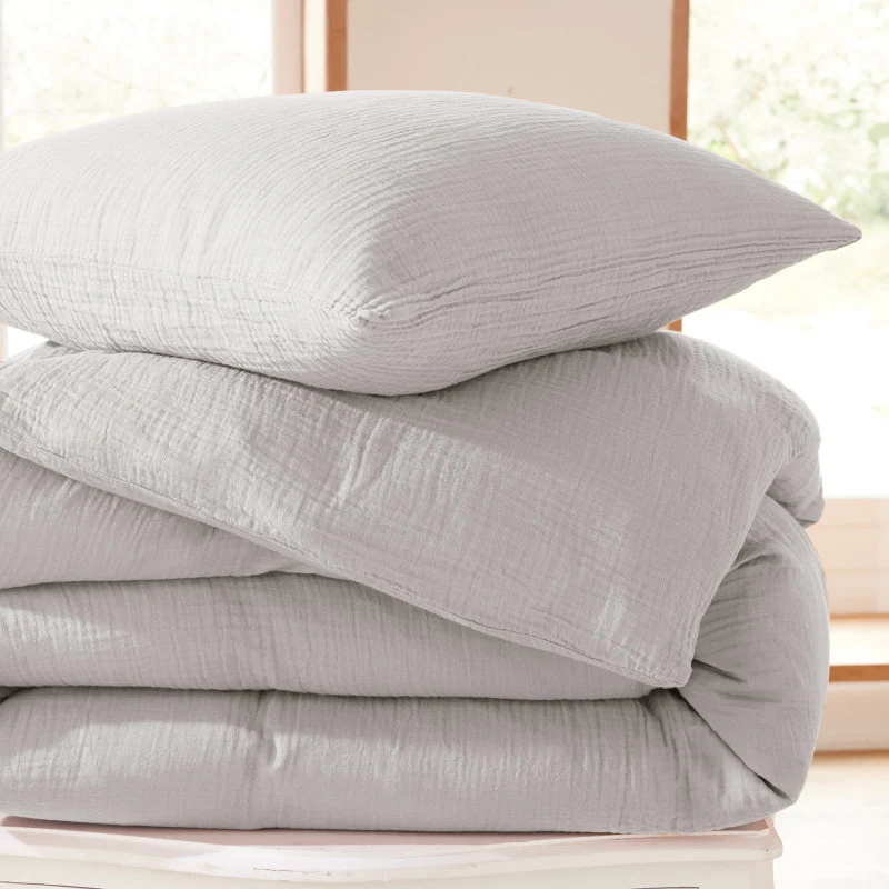 Pack 3 Pièces Housse de couette Gaze de Coton 140 x 200 cm Dh 90 Perle