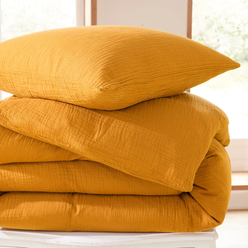 Pack 3 Pièces Housse de couette Gaze de Coton 140 x 200 cm Dh 90 Curry