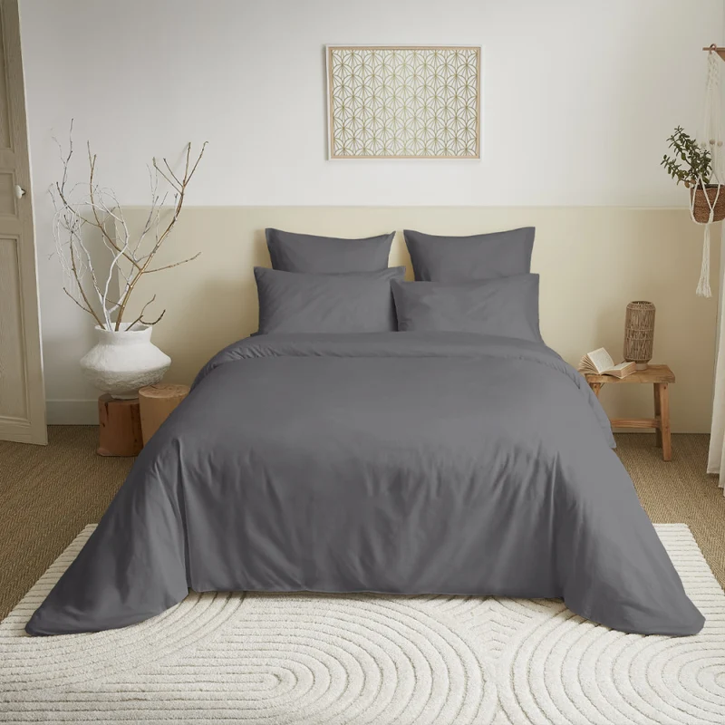 Pack 6 pièces Housse de couette Unicolore 220 x 240 cm - Drap housse 160 x 200 cm - 100% Coton 57 Fils