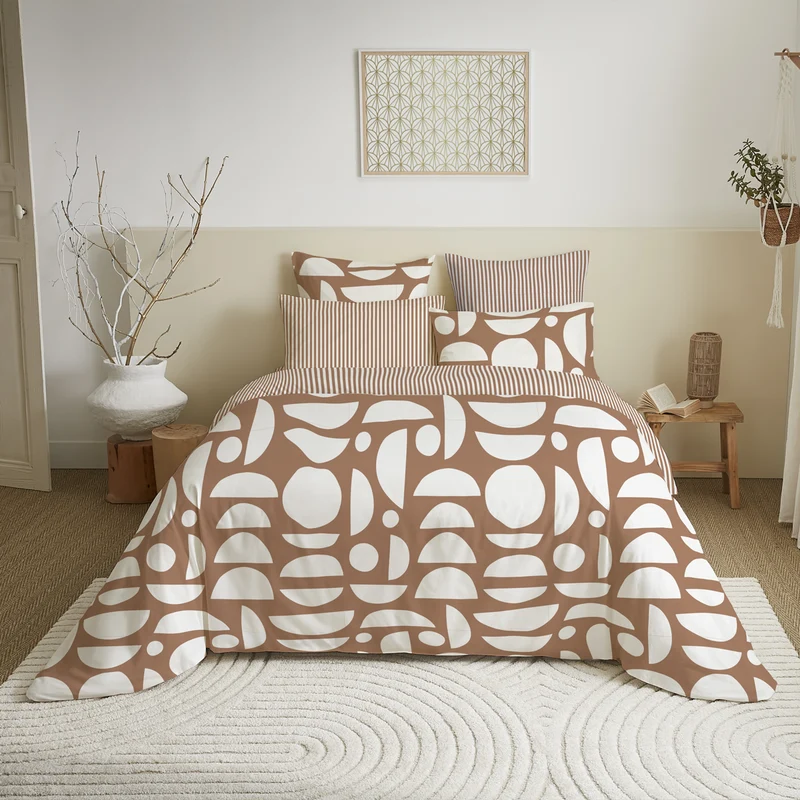 Pack 6 pièces Housse de couette Imprimé 240 x 260 cm - Drap housse 180 x 200 cm - 100% Coton 57 Fils