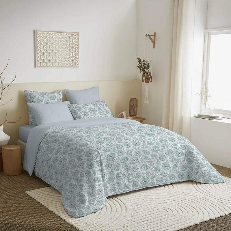 Pack 6 pièces Housse de couette Imprimé 220 x 240 cm - Drap housse 140 x 190 cm - 100% Coton 57 Fils