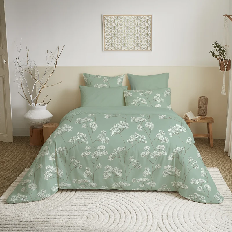 Pack 6 pièces Housse de couette Imprimé 220 x 240 cm - Drap housse 140 x 190 cm - 100% Coton 57 Fils