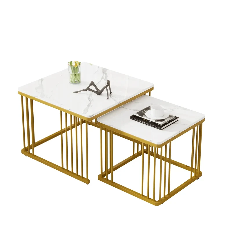 Ensemble de 2 tables basses carrées | Effet marbre doré