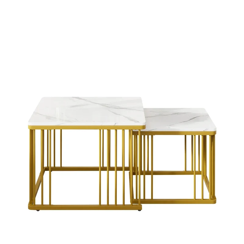 Ensemble de 2 tables basses carrées | Effet marbre doré