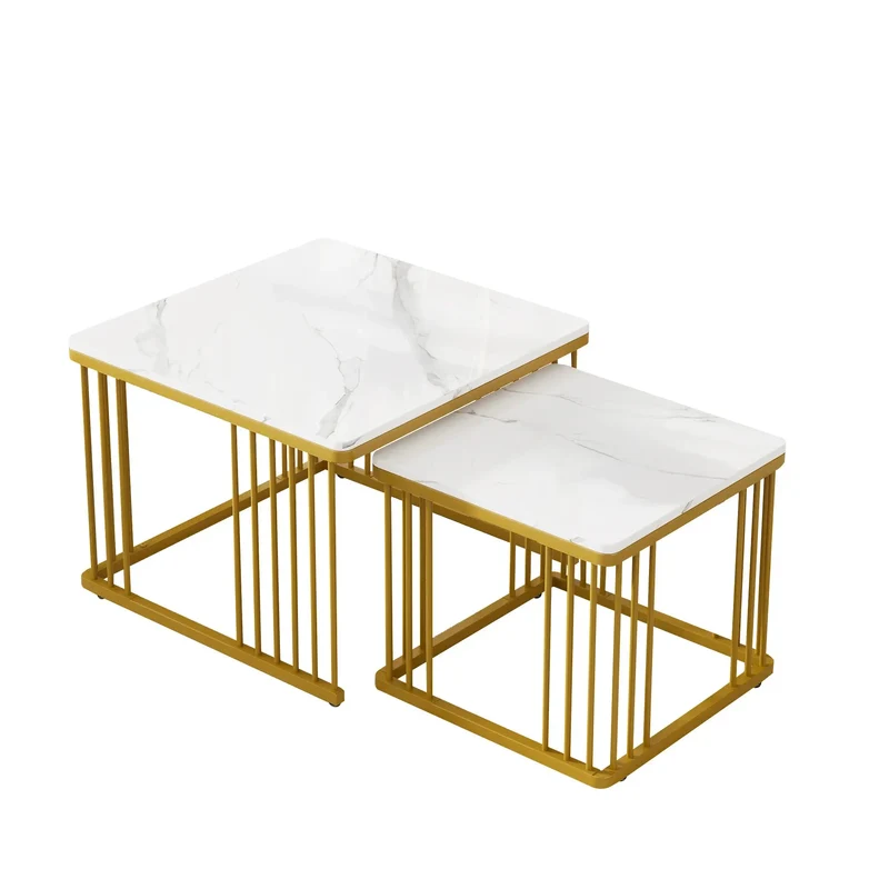 Ensemble de 2 tables basses carrées | Effet marbre doré