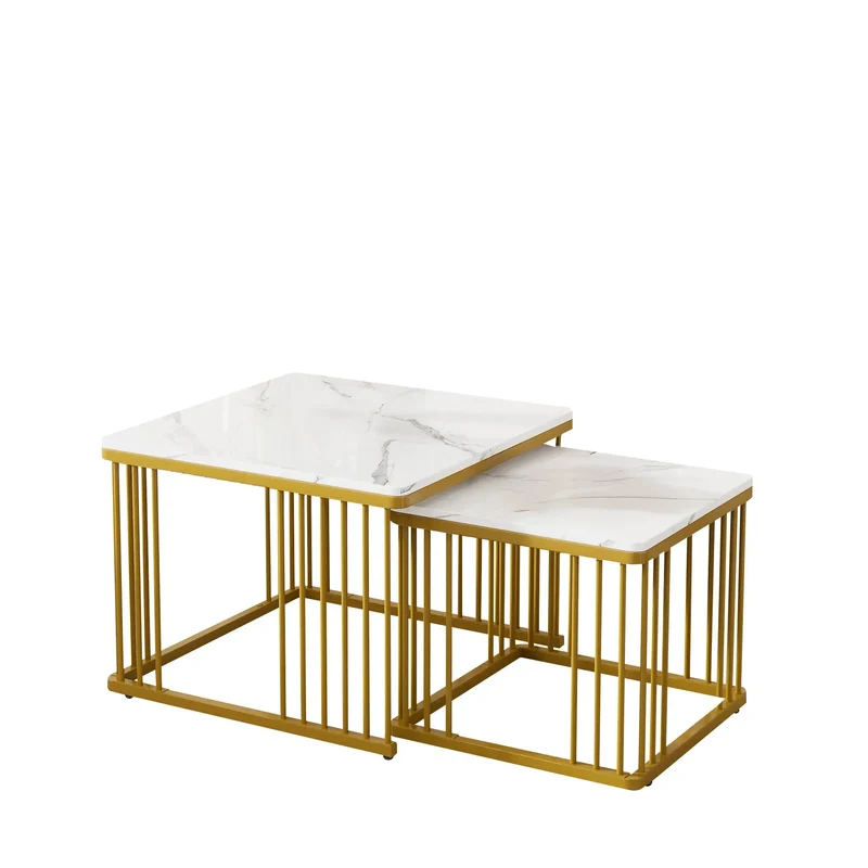 Ensemble de 2 tables basses carrées | Effet marbre doré
