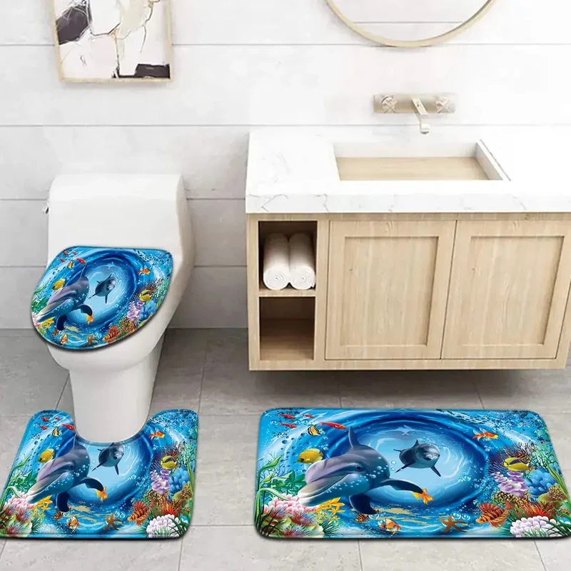 Ensemble couvercle de toilette et tapis de bain