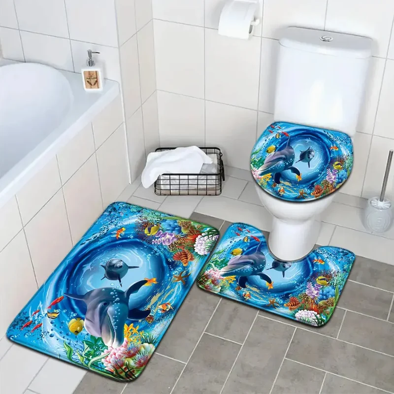 Ensemble couvercle de toilette et tapis de bain