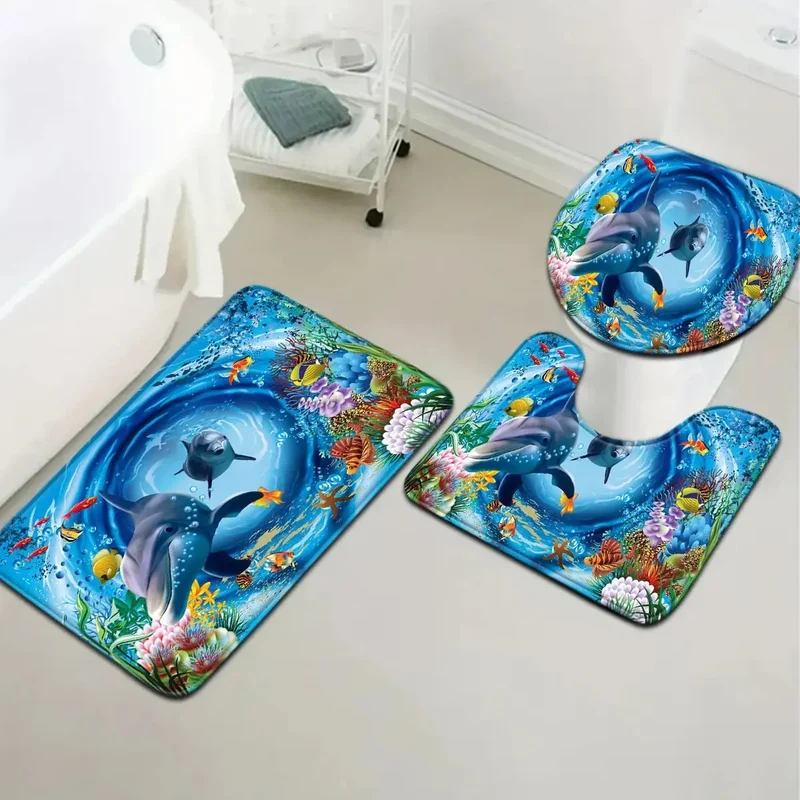 Ensemble couvercle de toilette et tapis de bain