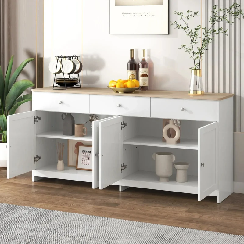 Buffet blanc à 4 portes et 3 tiroirs