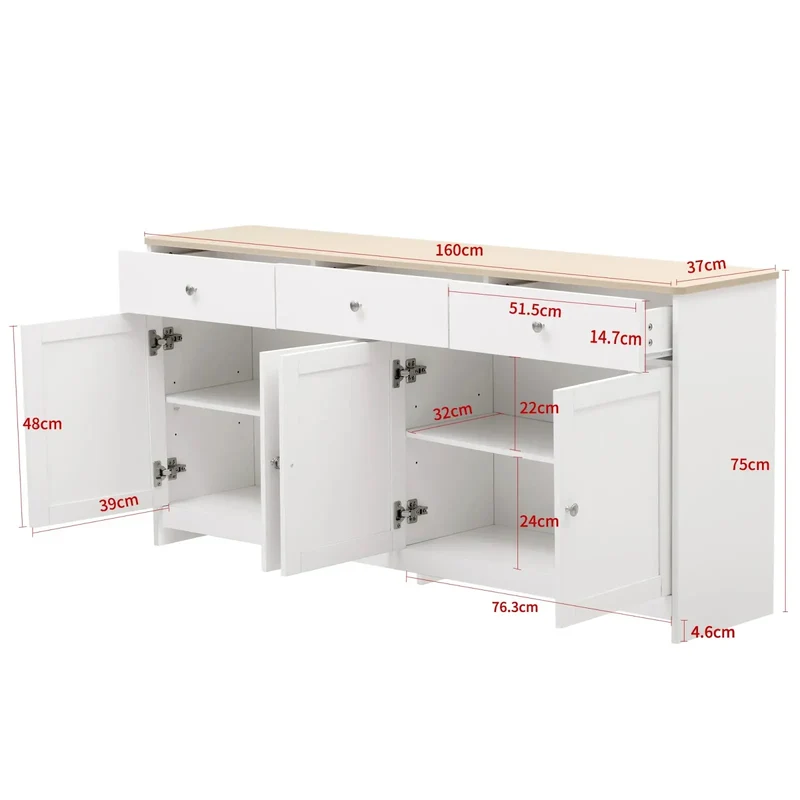 Buffet blanc à 4 portes et 3 tiroirs