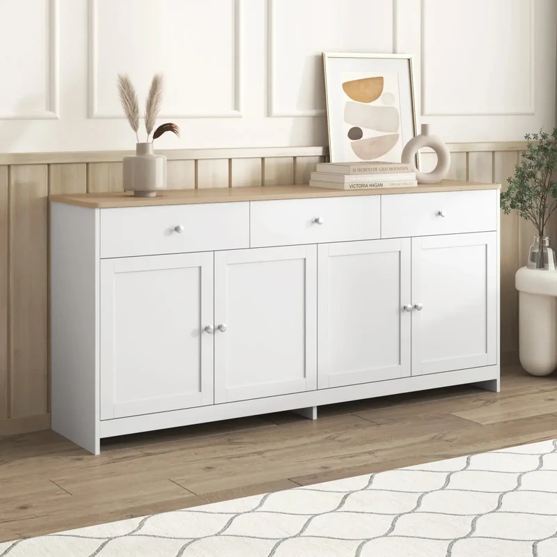Buffet blanc à 4 portes et 3 tiroirs