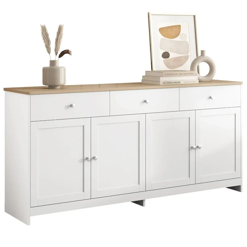 Buffet blanc à 4 portes et 3 tiroirs