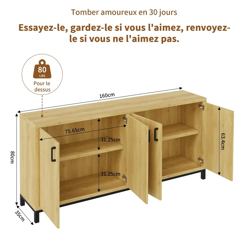 Buffet blanc à 4 portes et 3 tiroirs