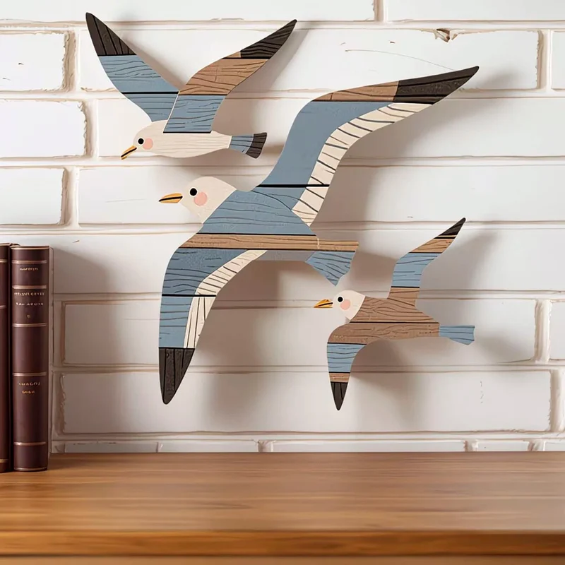 Lot de 3 décorations en bois murale