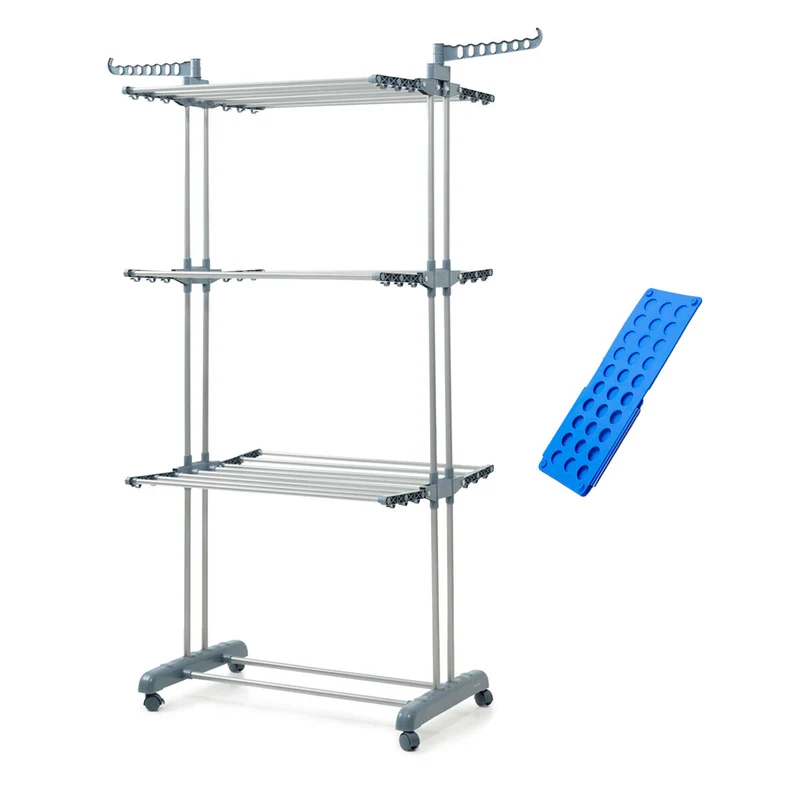 Pack Tendedero Plegable Vertical con Ruedas y Doblador de Ropa InnovaGoods