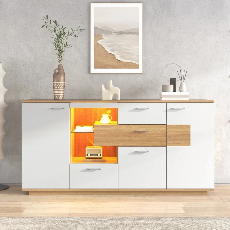 Buffet moderne LED 160x40x77cm 2 portes