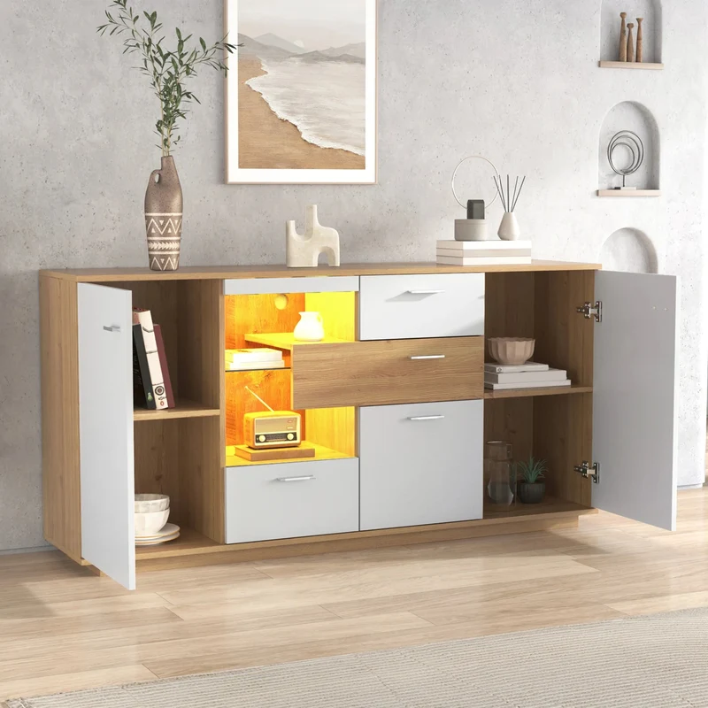 Buffet moderne LED 160x40x77cm 2 portes
