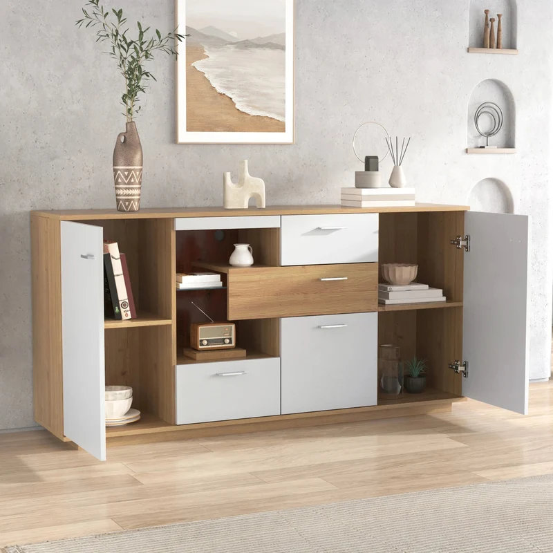 Buffet moderne LED 160x40x77cm 2 portes