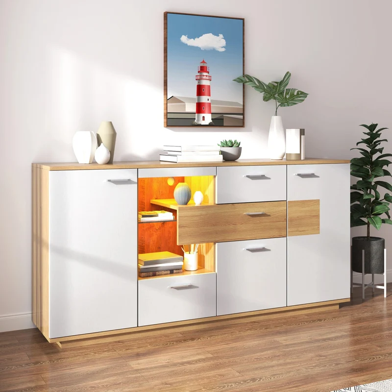 Buffet moderne LED 160x40x77cm 2 portes