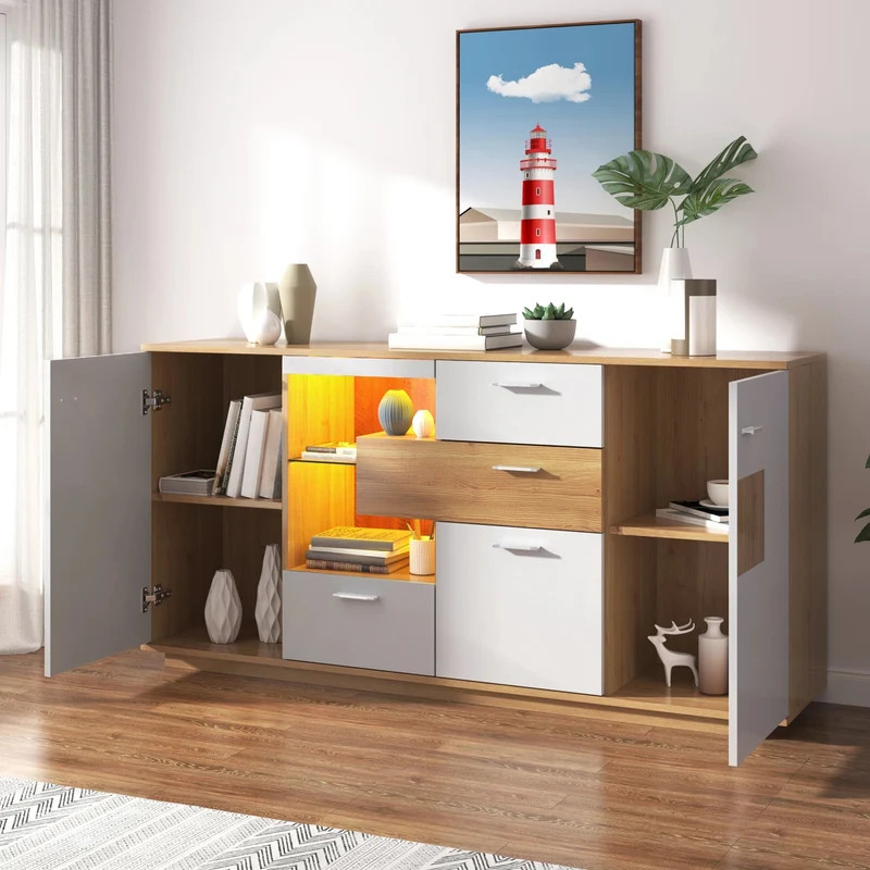 Buffet moderne LED 160x40x77cm 2 portes
