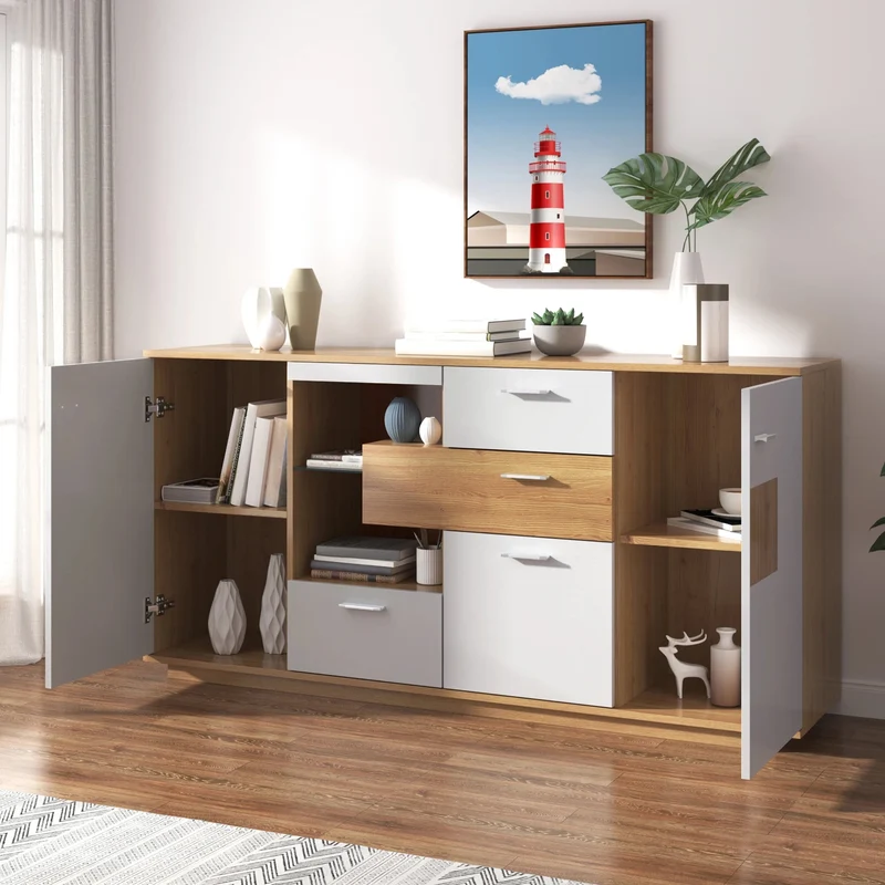 Buffet moderne LED 160x40x77cm 2 portes
