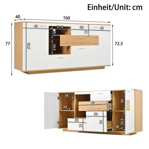 Buffet moderne LED 160x40x77cm 2 portes