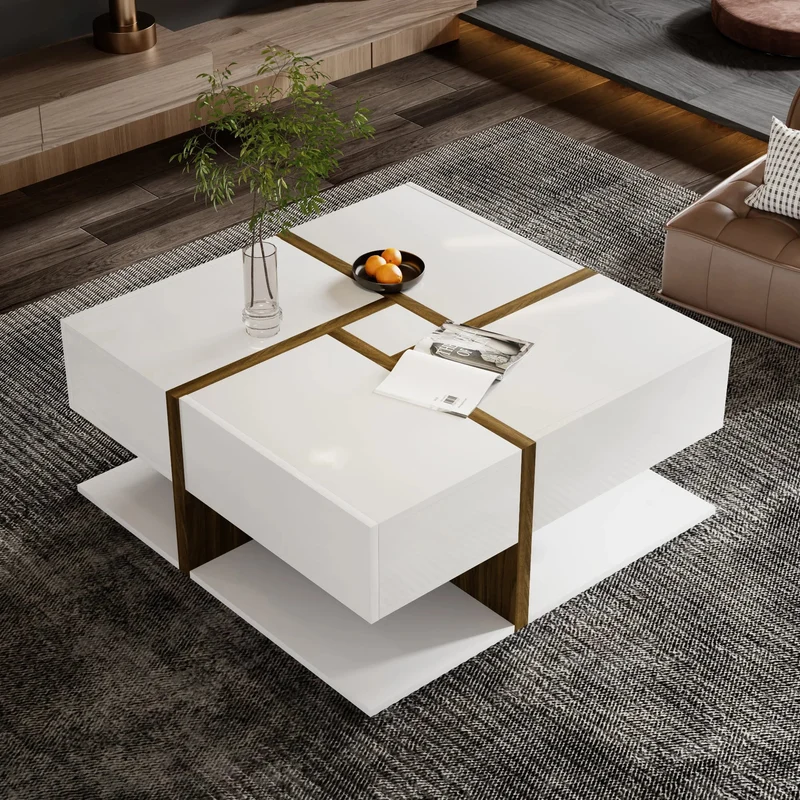 Table basse brillante avec 4 tiroirs